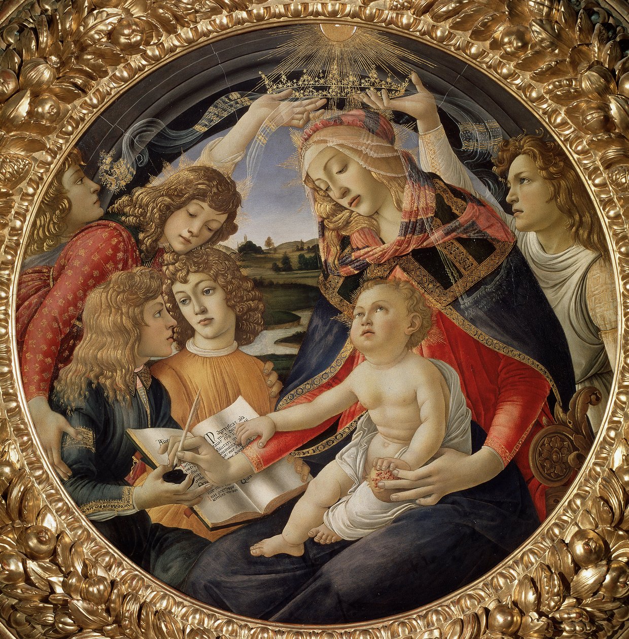 Madonna des Magnificat oder Jungfrau mit Kind und fünf Engeln von Sandro Botticelli