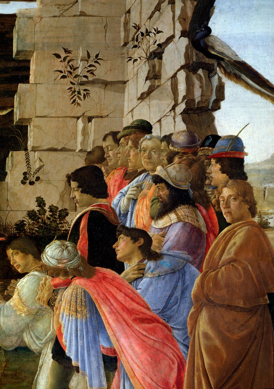 Die Anbetung der Könige, Detail des Selbstporträts rechts von Sandro Botticelli