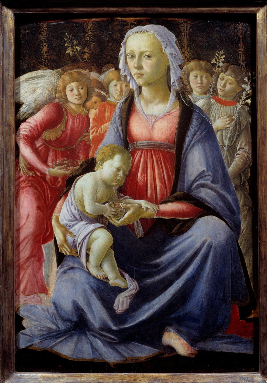 Jungfrau und Kind umgeben von fünf Engeln von Sandro Botticelli