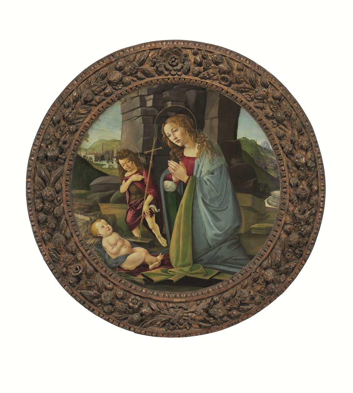 Die Madonna, die das Christuskind mit dem jungen Johannes dem Täufer anbetet von Sandro (and workshop) Botticelli
