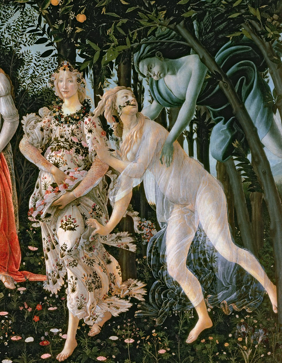 Detail von Zephyr und Flora als Stunde des Frühlings aus der Primavera von Sandro Botticelli