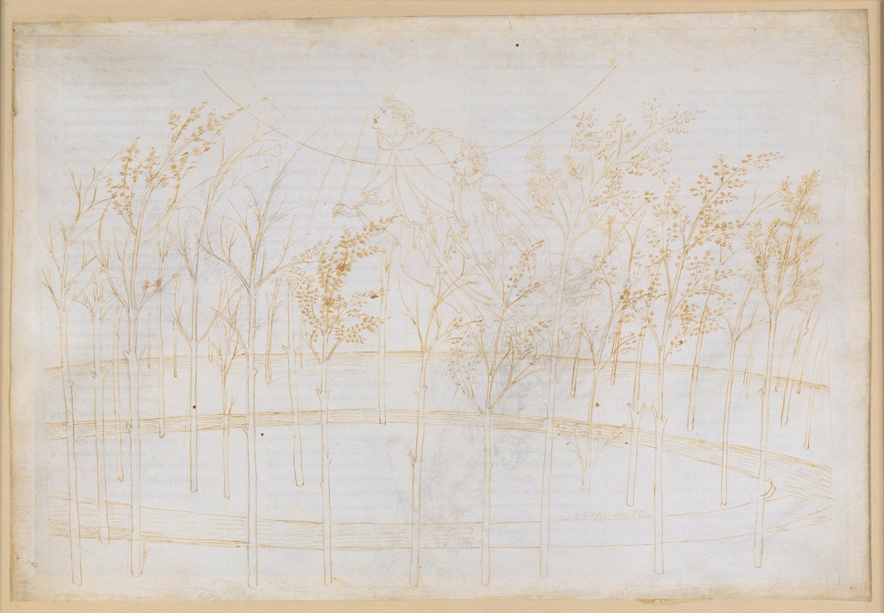 Die Göttliche Komödie, Paradiso I: Aufstieg zum Feuerhimmel. Beatrice erklärt Dante die Wirkkräfte des Alls von Sandro Botticelli
