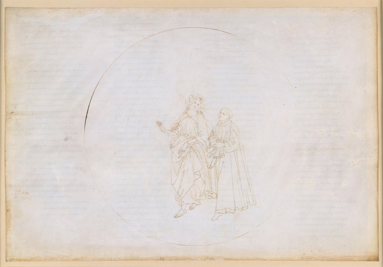 La Divina Commedia, Paradiso XIII. Vierte Planetensphäre (Sonnenhimmel): Thomas von Aquino erläutert Dante das Prinzip der göttlichen Liebe und der Dreieinigkeit von Sandro Botticelli