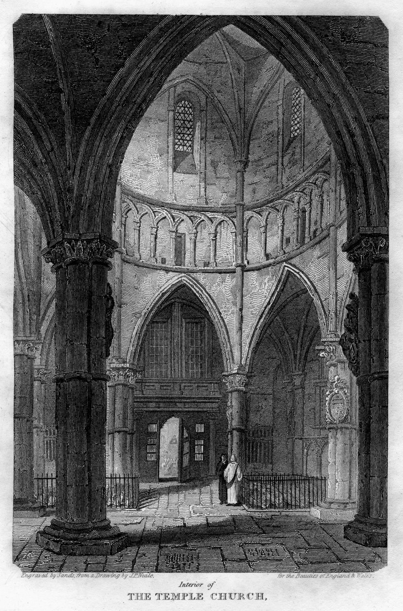 Innenraum der Temple Church, London, 1816 von Sands