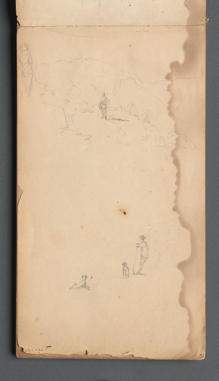 Skizzenbuch, Seite 02: Figur in einer Landschaft mit Hund von Sanford Robinson Gifford