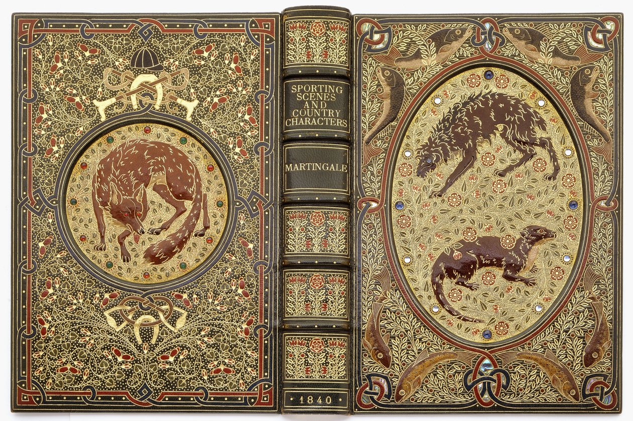 Ein juwelenbesetzter Zierdeckel mit Steinen, der mehrere Tiere darstellt von Sangorski and Sutcliffe