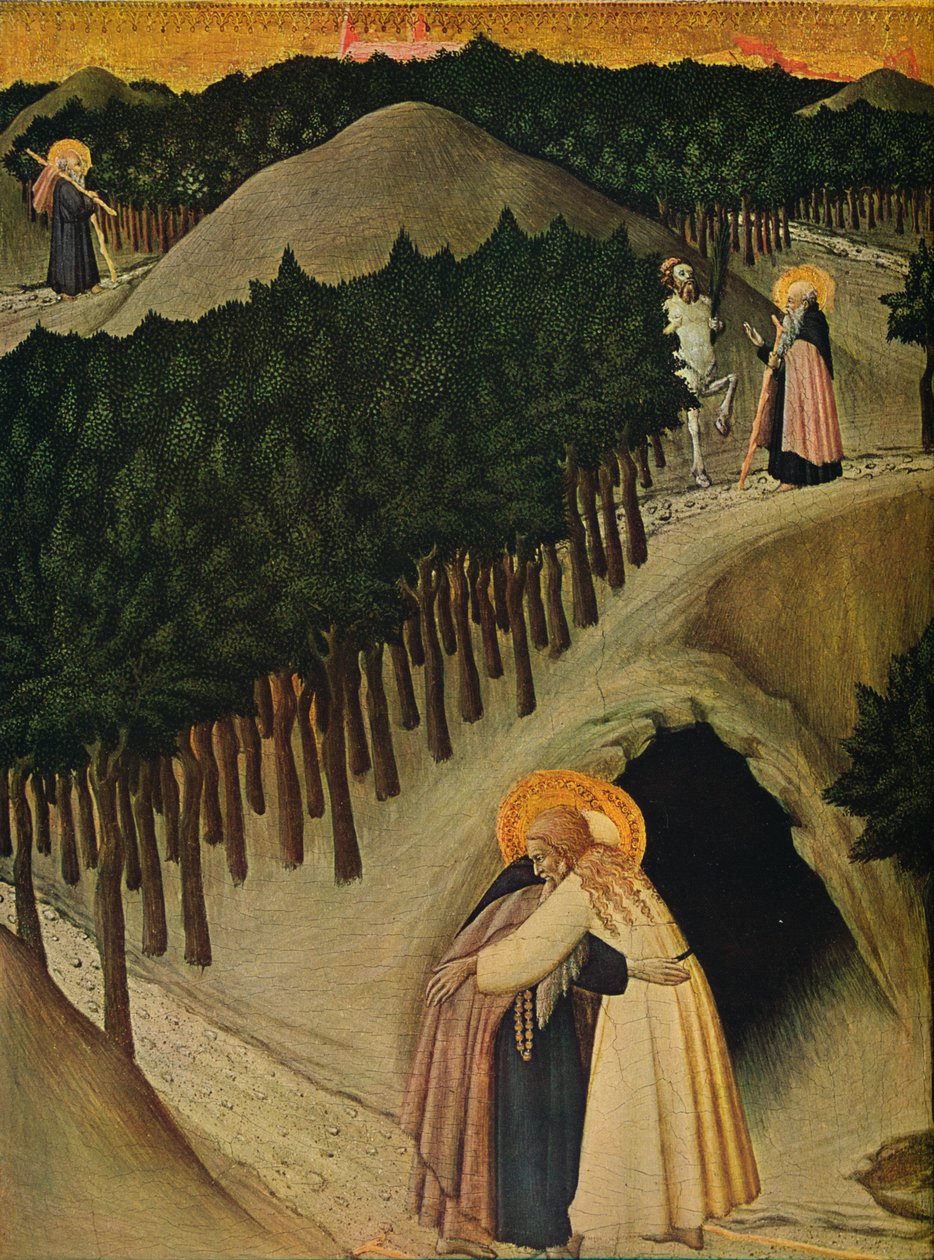 Das Treffen von Sankt Antonius und Sankt Paulus von Sano di Pietro