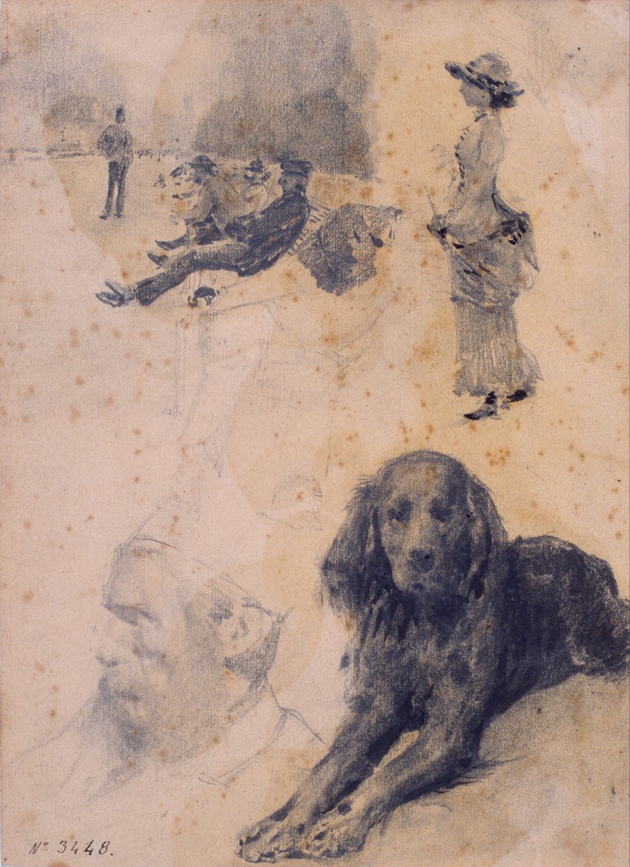 Figurenstudien und Hundestudie von Santiago Rusiñol