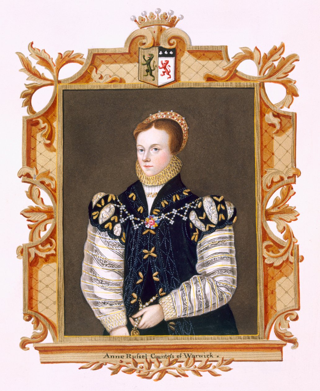 Porträt von Anne Russell (gest. 1604), Gräfin von Warwick, nach einem Porträt von ca. 1569 in Woburn Abbey, veröffentlicht 1825 von Sarah Countess of Essex