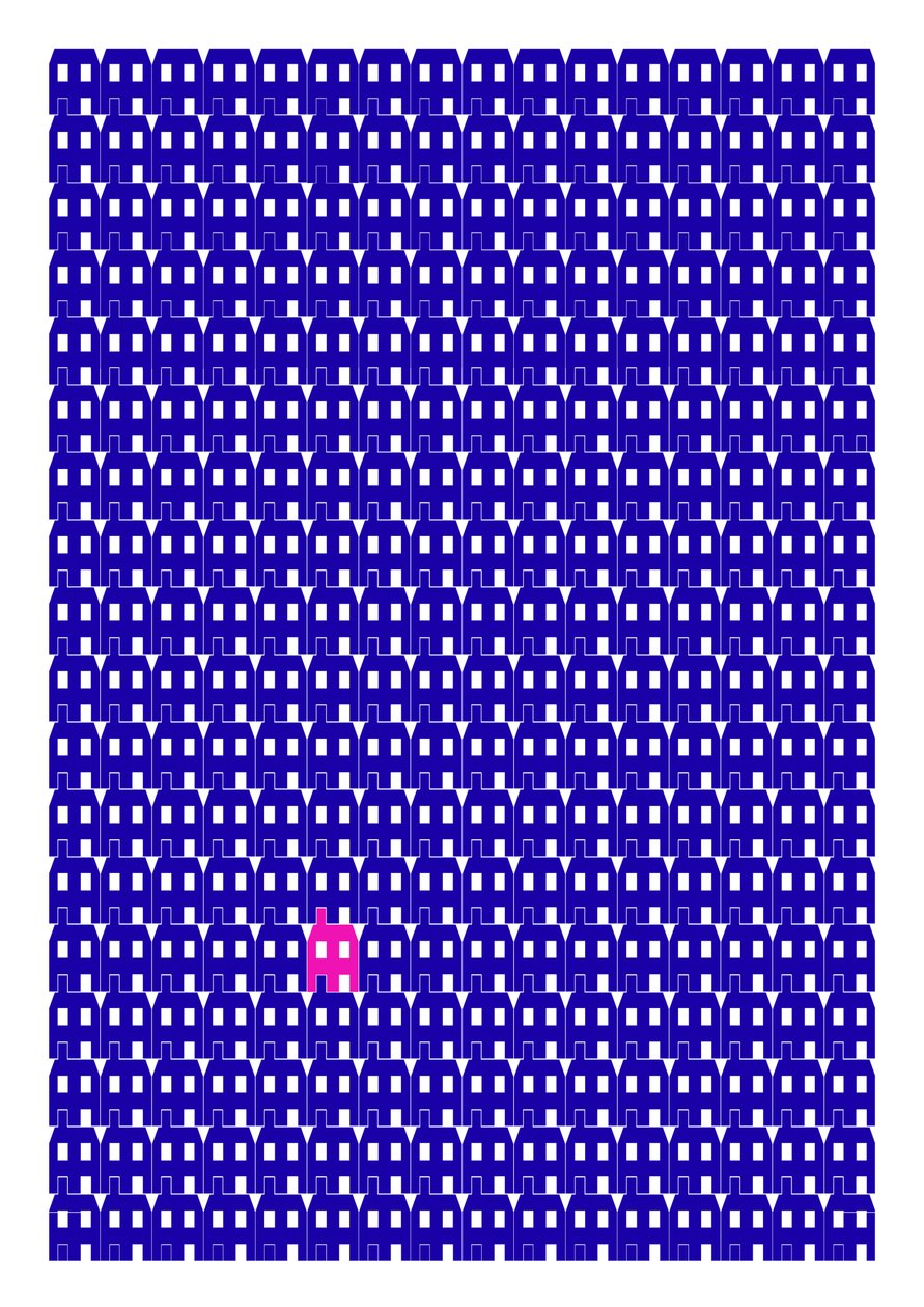 Blaues Papierhaus Wiederholungsdruck von Sarah Evans