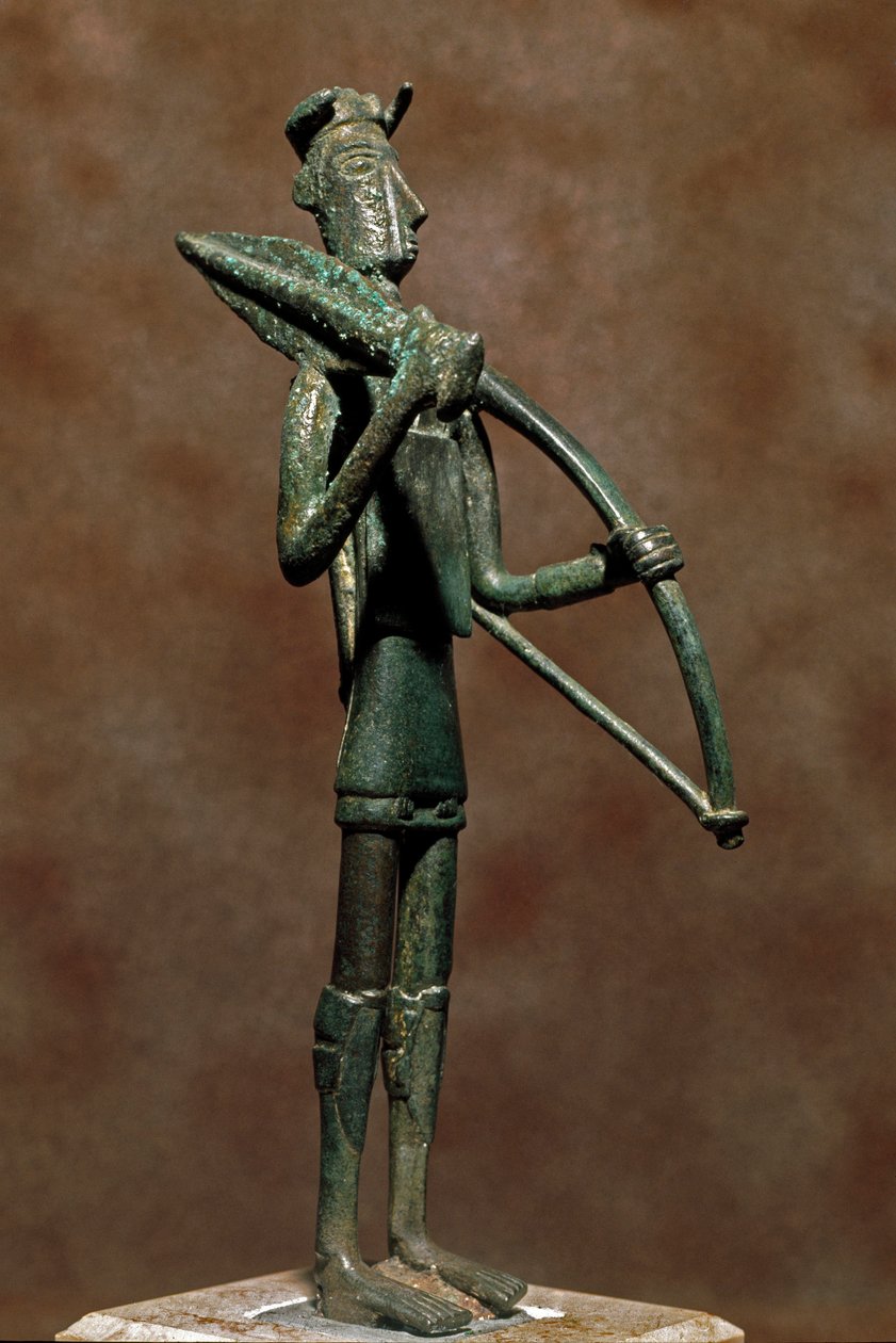 Nuragische Kultur (Nuraghi) Sardinien: Bronze-Statue eines Kriegers. 8.-7. Jahrhundert v. Chr. Cagliari, Museo Nazionale Archeologico, Sardinien, Italien von Sardinia Nuragic Civilization