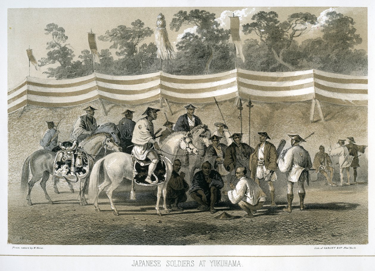 Japanische Soldaten in Yukuhama, Japan, ca. 1845 von Sarony and Co