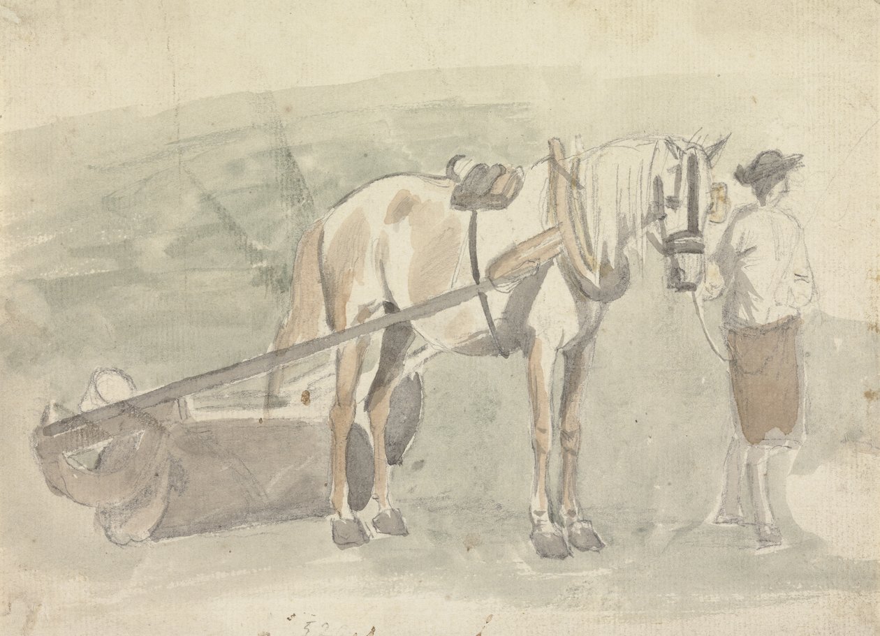 Mann mit einem Pferd, das an eine Walze angespannt ist von Sawrey Gilpin