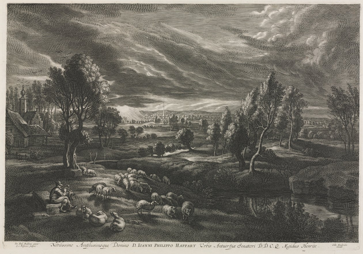 Landschaft mit Hirten, der eine Flöte spielt von Schelte Adams Bolswert