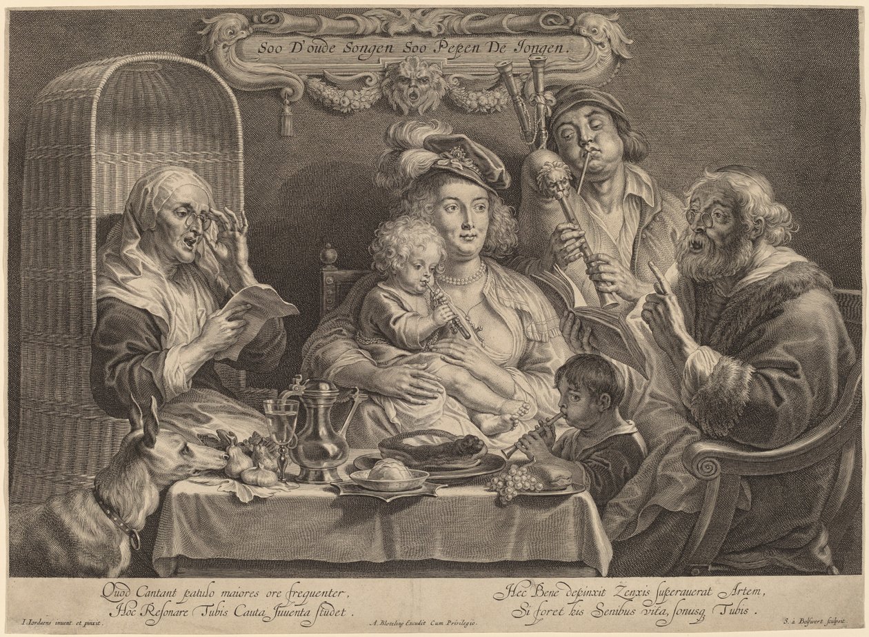 Das Familienkonzert (Wie die Alten singen, so zwitschern die Jungen) von Schelte Adams Bolswert after Jacob Jordaens