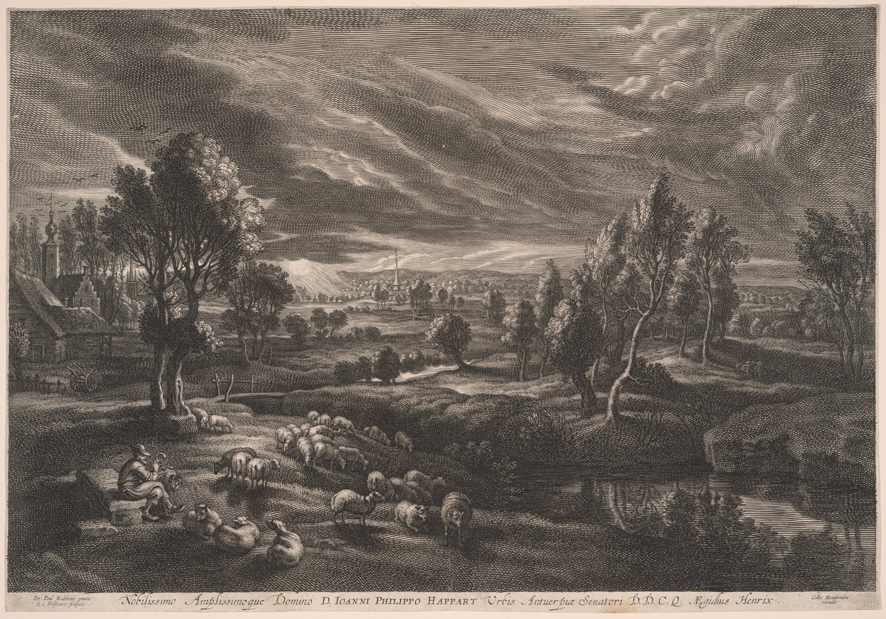 Landschaft mit Schafen, aus Die kleinen Landschaften von Schelte Adamsz. Bolswert