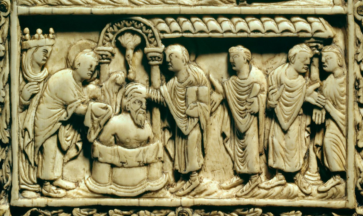Detail: Die Taufe von Chlodwig I. (466-511) in Anwesenheit von Königin Clothilde am 25.12.498. 9. Jahrhundert. Amiens, Picardie-Museum von School Carolingian