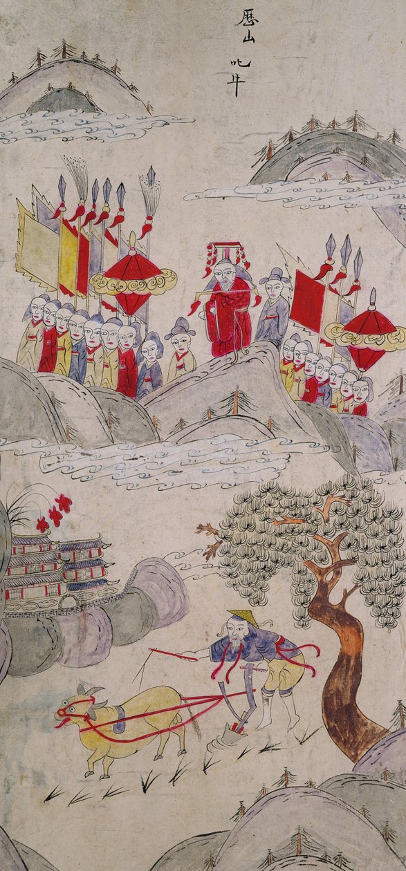 Ein Panel von einem achtteiligen Bildschirm, der berühmte Geschichten Chinas darstellt von School Chinese