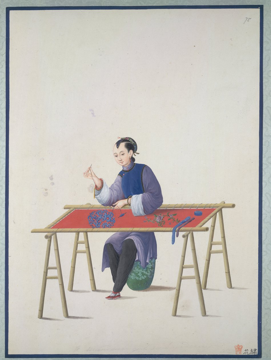 Eine Frau beim Sticken, ca. 1800 von School Chinese