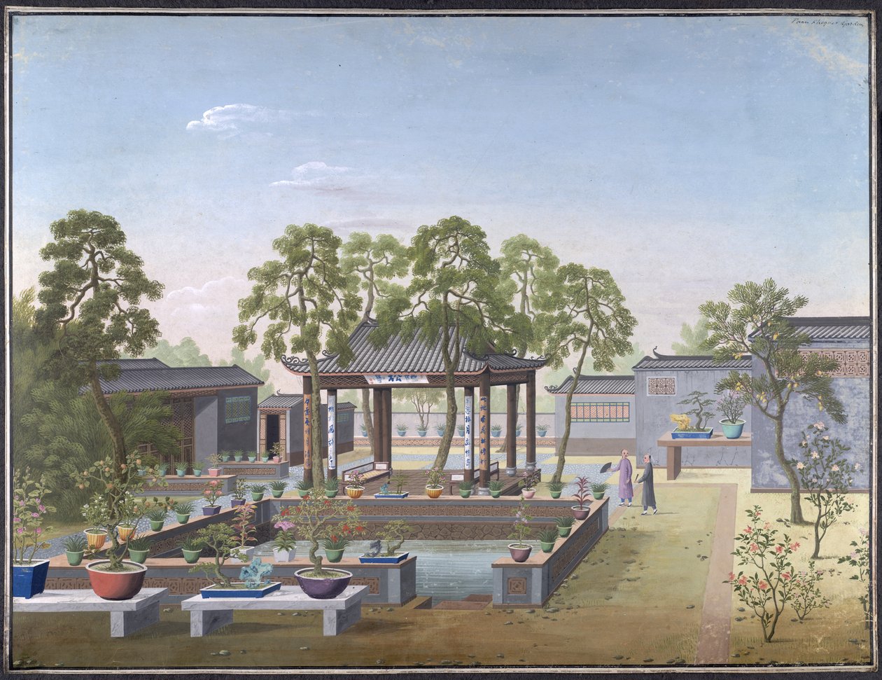 Zeichnung des Gartens eines chinesischen Kaufmanns von School Chinese