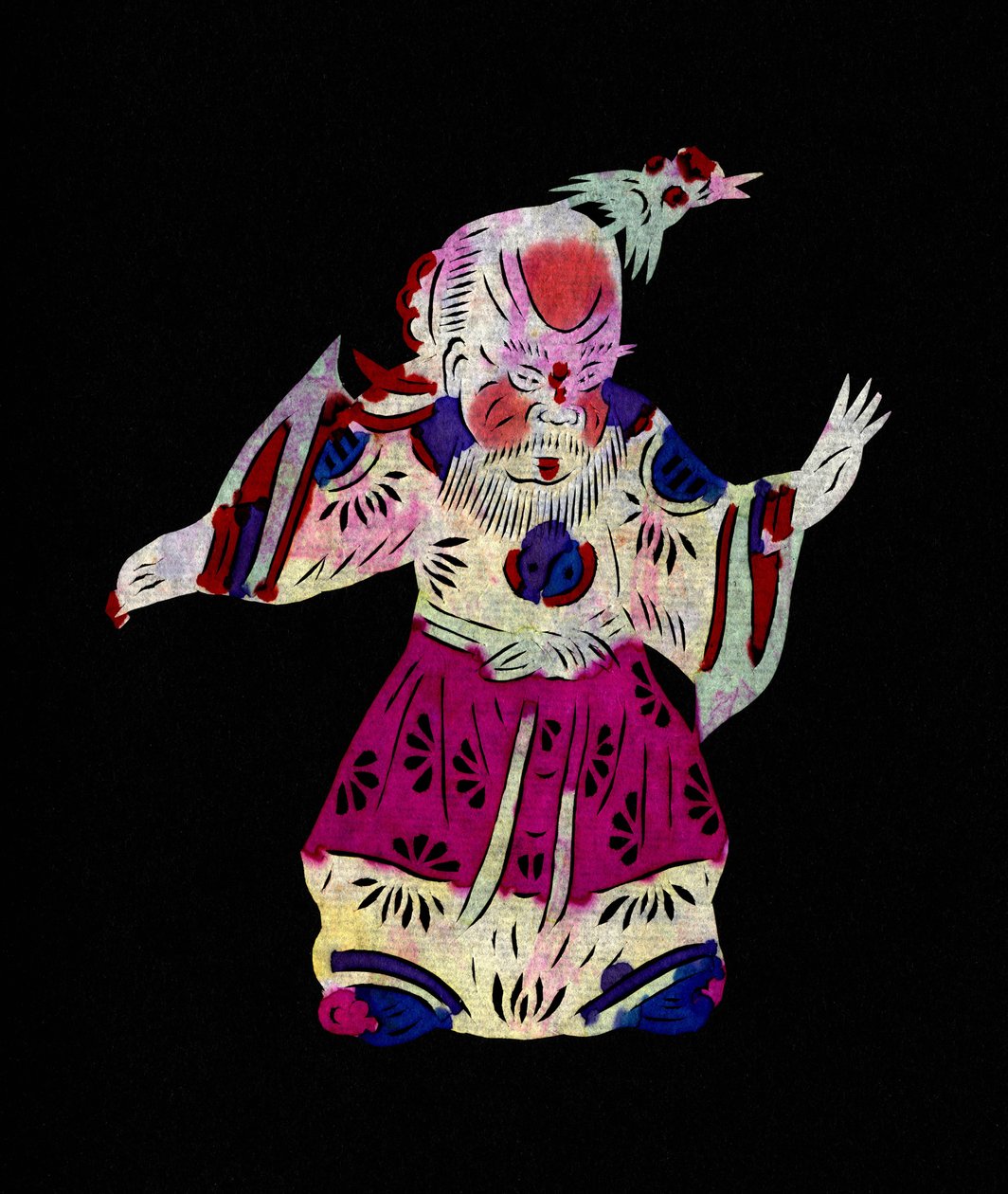 Chinesische Gottheit. Bemaltes Papierschnittbild oder "Jian Zhi", chinesische Volkskunst, Peking von School Chinese