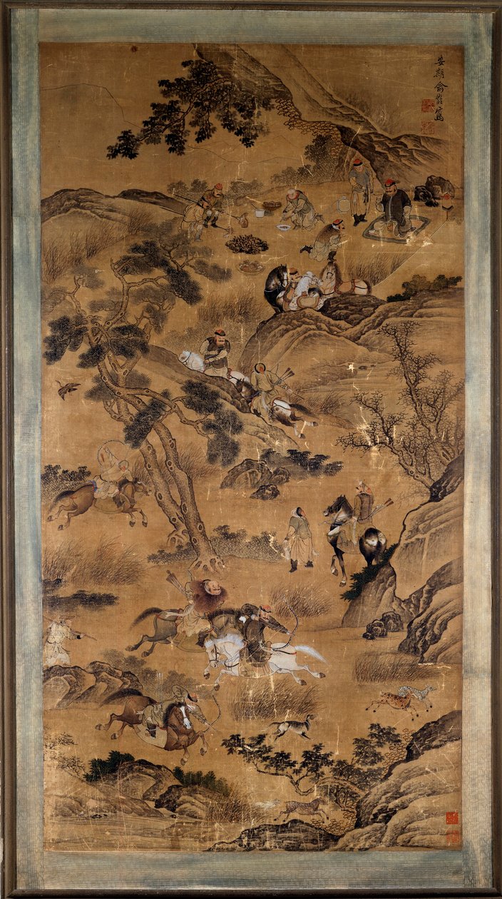 Chinesische Kunst: Jagdszene, Druck des 17. Jahrhunderts von School Chinese