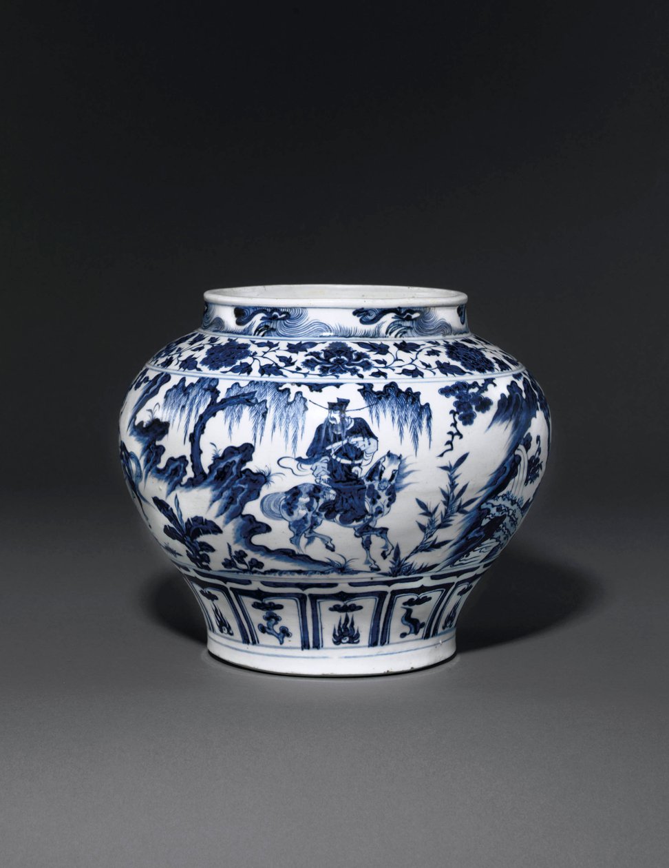 Außergewöhnlich seltener und wichtiger blau-weißer Krug, Guan Yuan Dynastie, Mitte des 14. Jahrhunderts von School Chinese