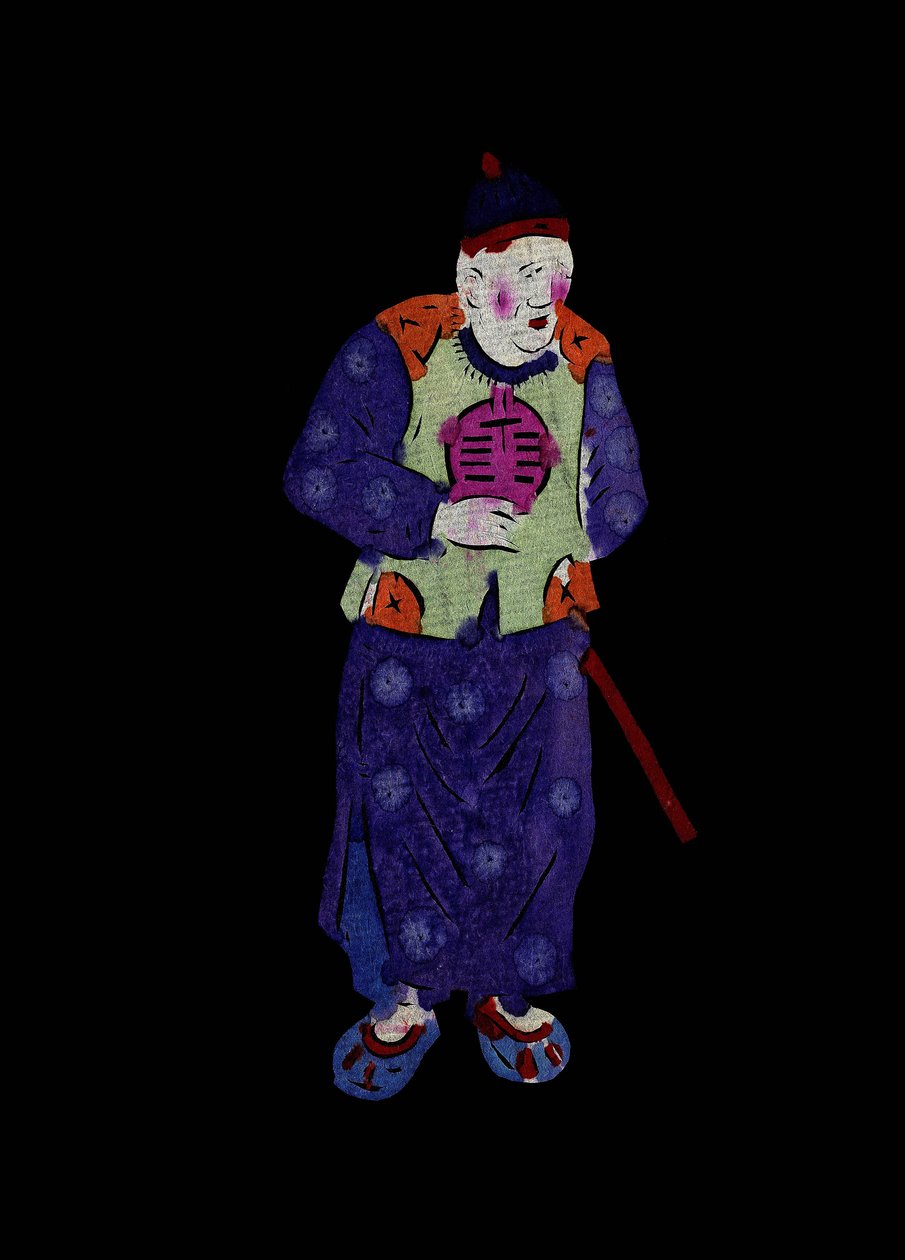 Alter Mann in traditioneller Kleidung. Bemaltes Papierschnitt oder „Jian Zhi“, chinesische Volkskunst, Peking. von School Chinese