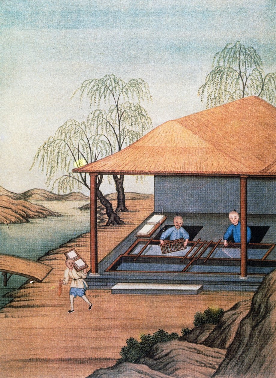 Alte Papiermühle, Farbdruck, China von School Chinese