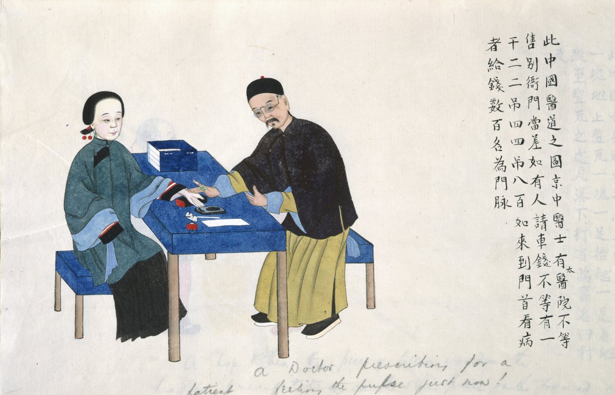 Puls messen, aus einem Album mit Szenen aus dem Leben in China von School Chinese