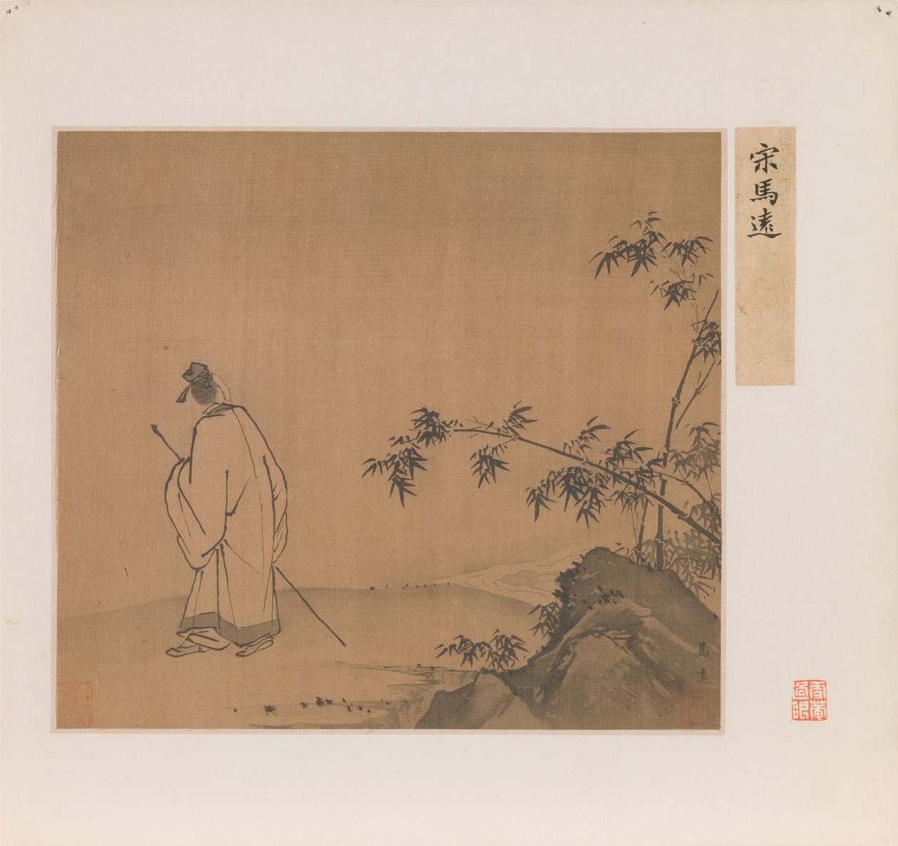 Gelehrter mit Stab in einer Landschaft, Qing-Dynastie von School Chinese