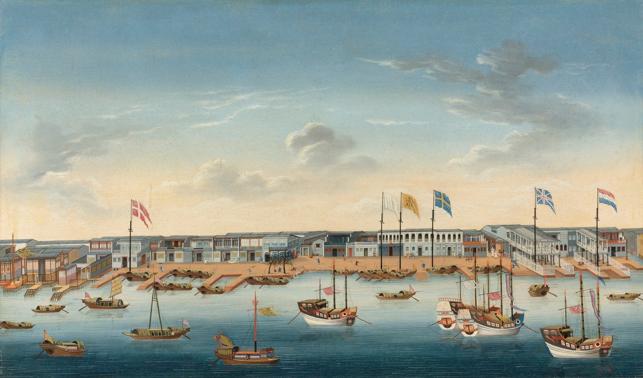 Die Hongs in Kanton, ca. 1780 von School Chinese