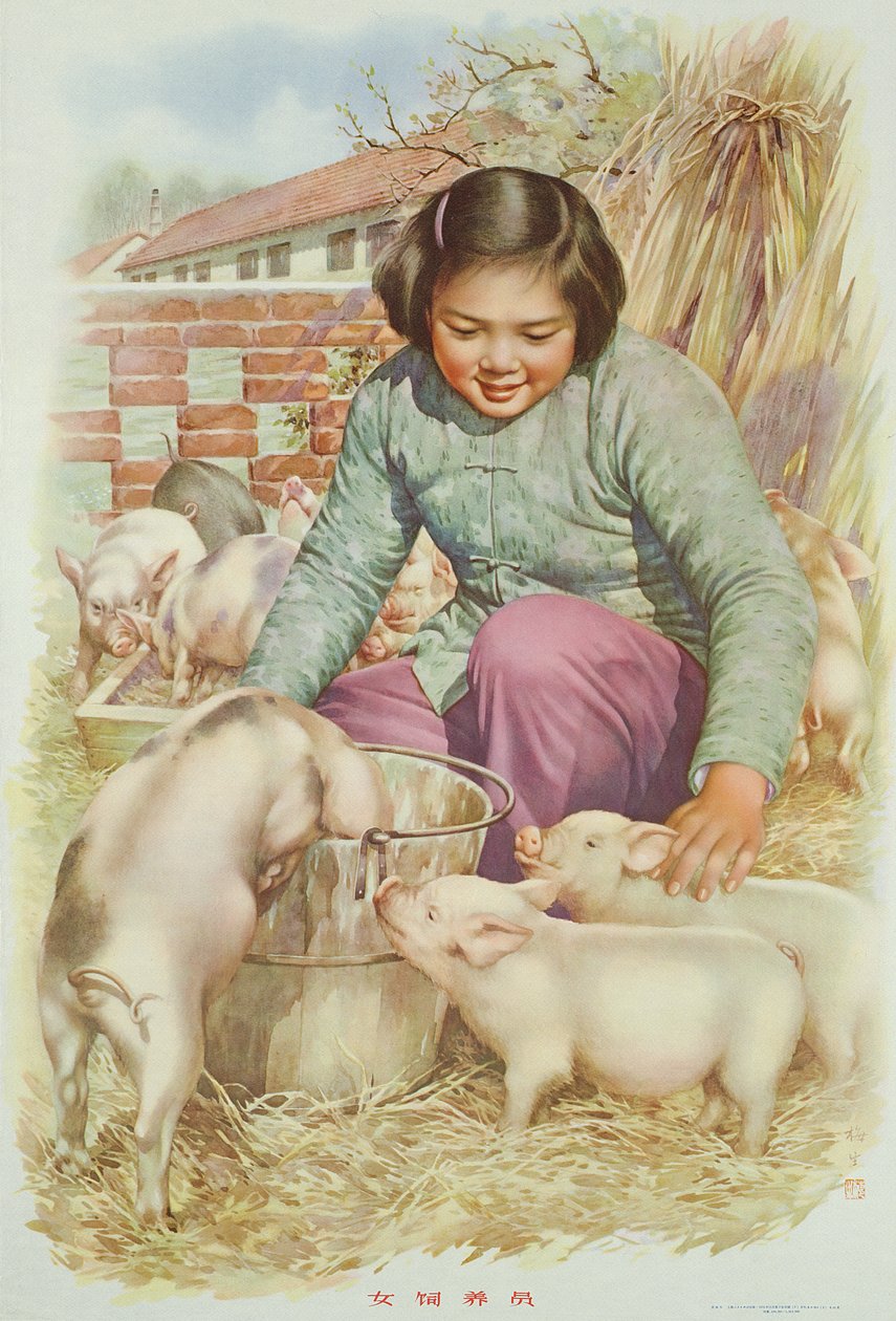 Schweinezüchterin, Propagandaposter aus der chinesischen Kulturrevolution von School Chinese