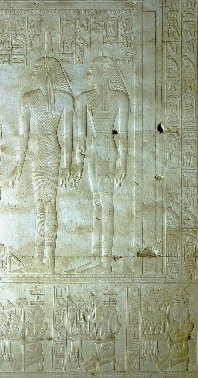 ABYDOS: Tempel von Seti (Sethi) I für Osiris. Göttinnen begleiten den Pharao. von School Egyptian