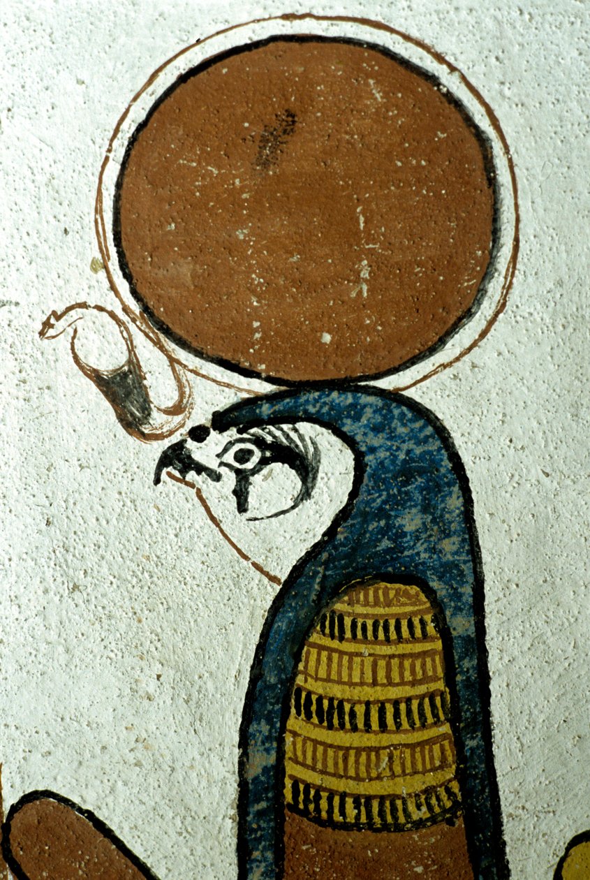 Altes Ägypten, Wandmalerei, Horus, Sonnengott, Sonnensymbol, Grab von Sennedjem, Theben, Deir el Medina von School Egyptian