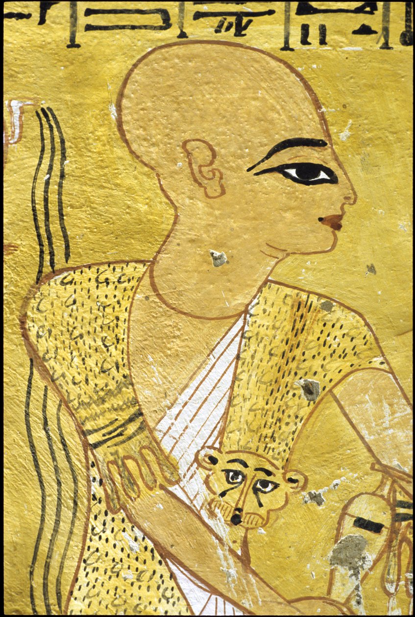 Altes Ägypten, Wandmalerei, Grab des Inherkhau, Theben, Grab der Edlen, 20. Dynastie, Ein Priester gießt Trankopfer für Inherkhau von School Egyptian