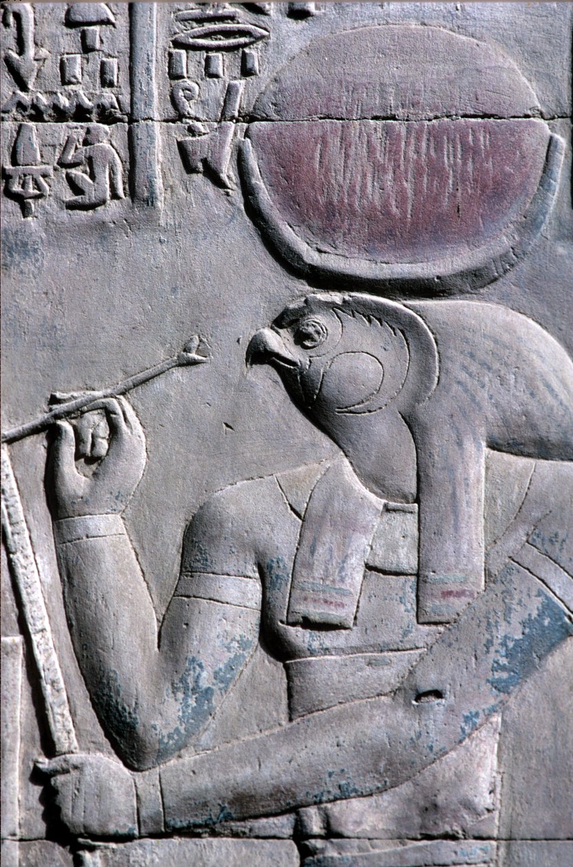 Altes Ägypten, Wandmalerei/-schnitzerei, Horus schreibt auf Papyrusrolle, Tempel von Sebek und Horus, Kom Ombo von School Egyptian
