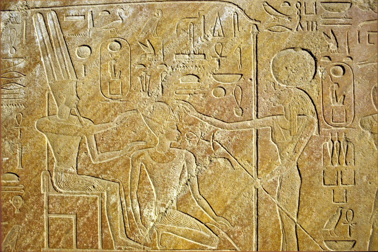 Altes Ägypten, Wandmalerei/Gravur, Sakhmet spricht Amon Ra und Hatschepsut an, Karnak-Tempel, Luxor von School Egyptian