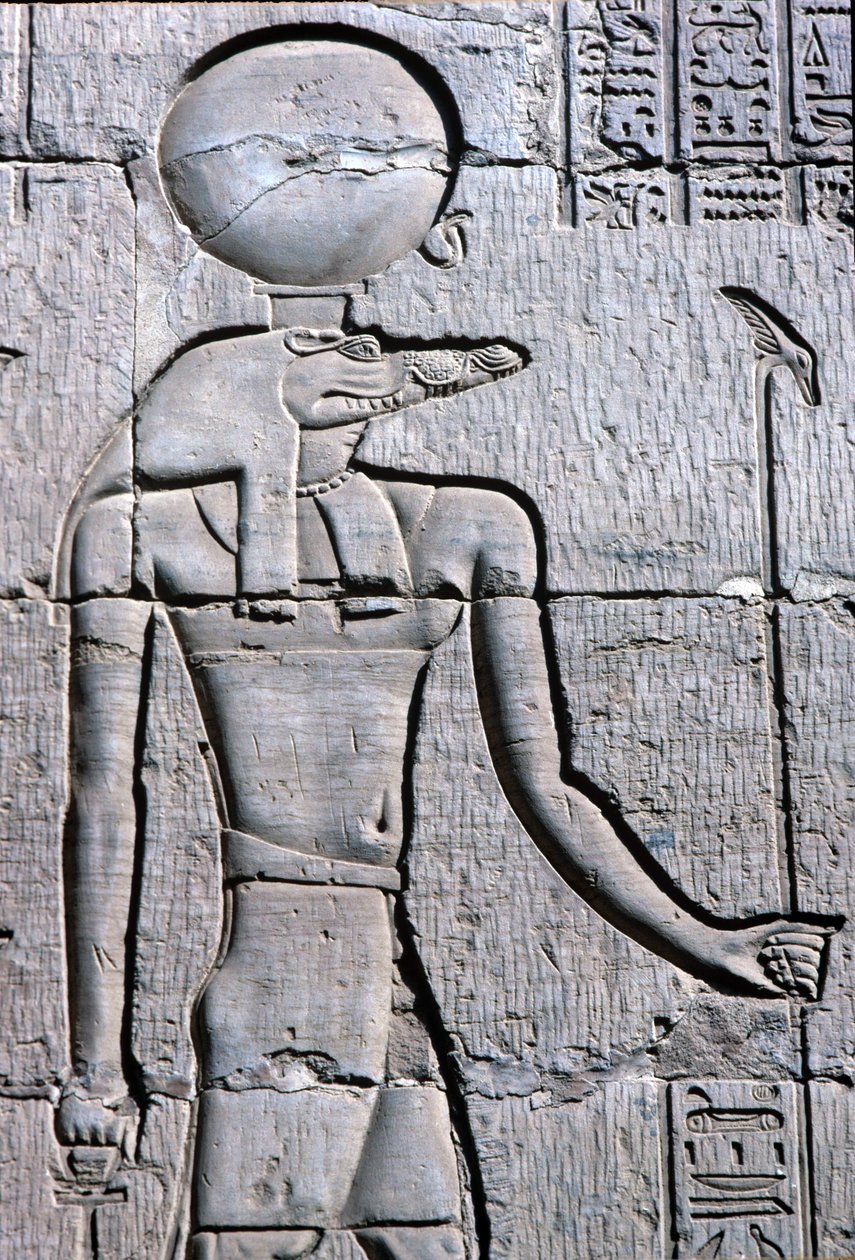 Altes Ägypten, Wandmalerei/Schnitzerei, Sebek trägt ein Ankh von School Egyptian