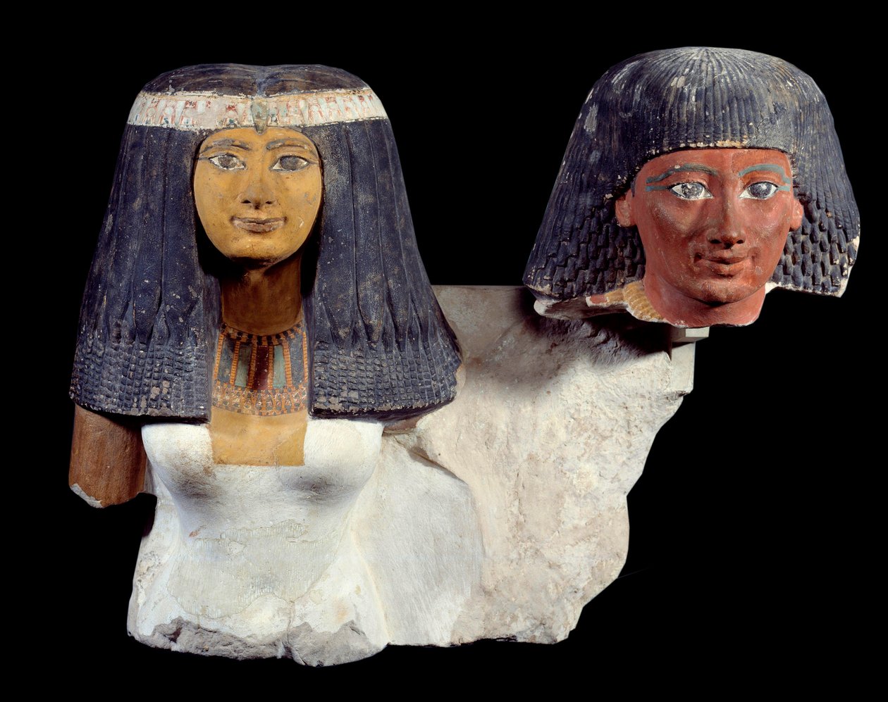 Kunst des Alten Ägypten: Senynefer und seine Frau Hatschepsut (1410 v. Chr.). Skulptur der 18. Dynastie Neues Reich. Paris, Louvre Museum von School Egyptian