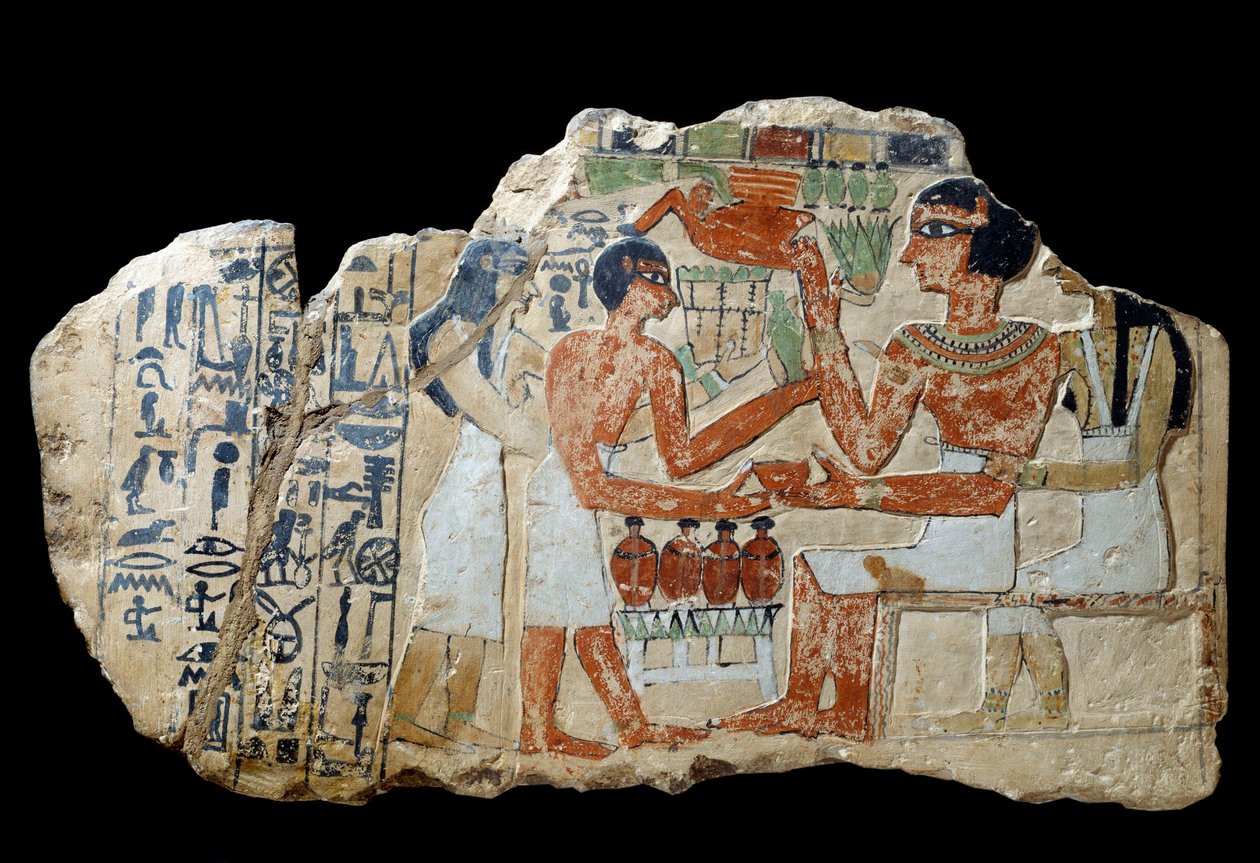 Ägyptische Antiquität: Iri-Stele aus Kalkstein. Ein Paar bringt ein Opfer dar. Erste Zwischenzeit (2200-2033 v. Chr.). Paris, Louvre von School Egyptian