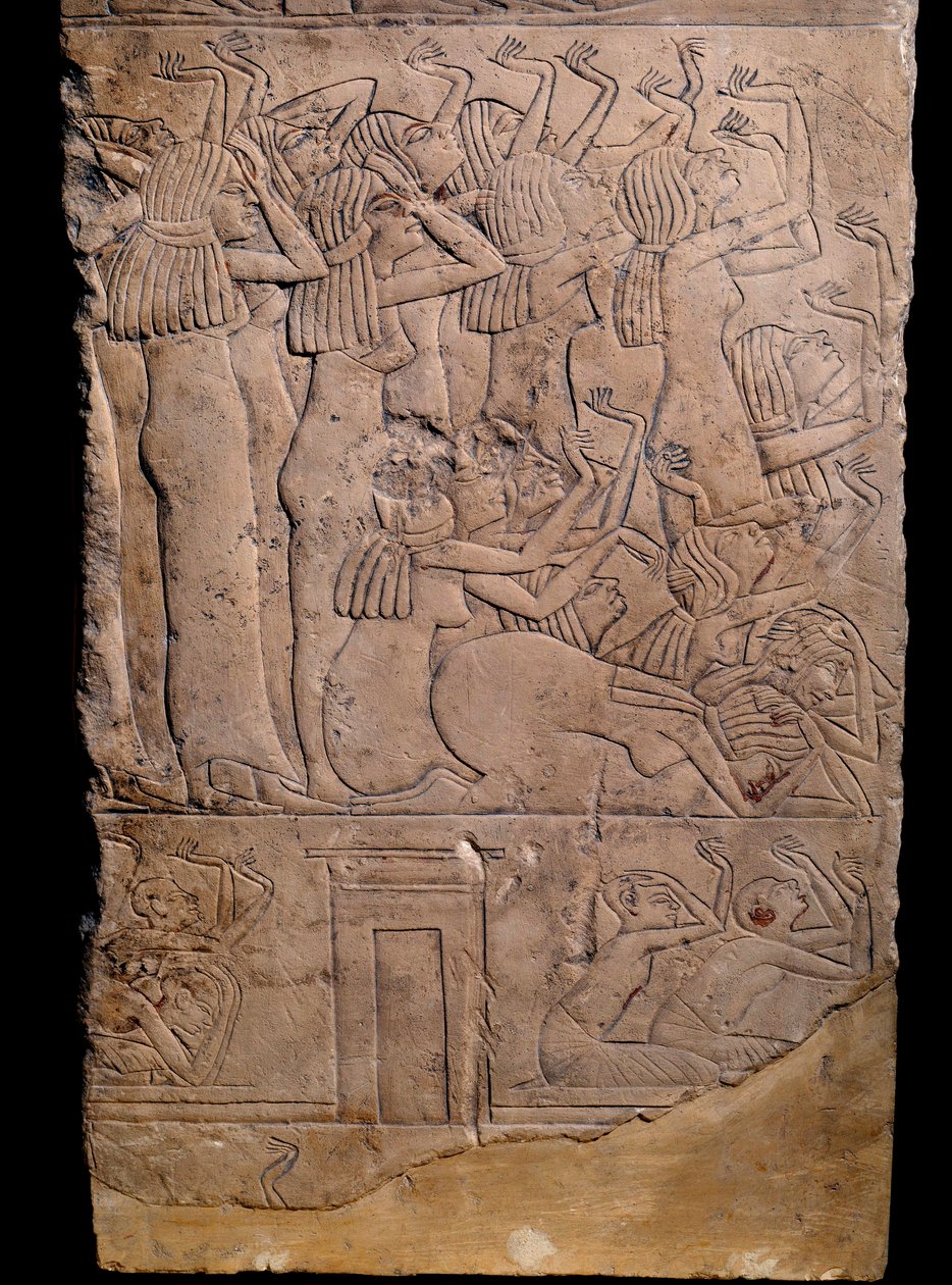 Ägyptische Antike: memphitisches Grab von Horemheb in Saqqarah (Sakkarah oder Saqqara), Relief: Weinen bei der Beerdigung von Horemheb. 18. Dynastie (ca. 1550-1295 v. Chr.) von School Egyptian