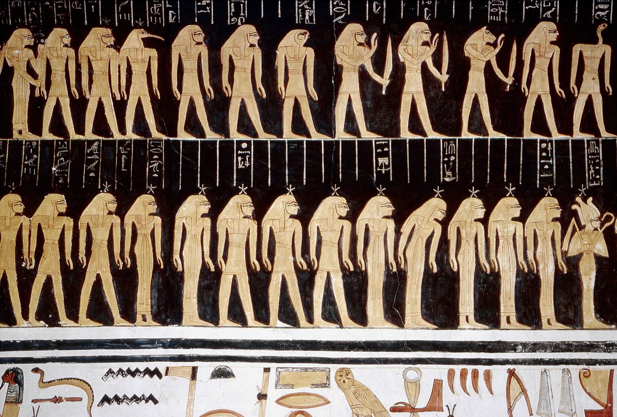 Luxor, Theben: Tal der Könige, Zeichnung von Gott und Göttin an der Innenwand eines Tempels von School Egyptian