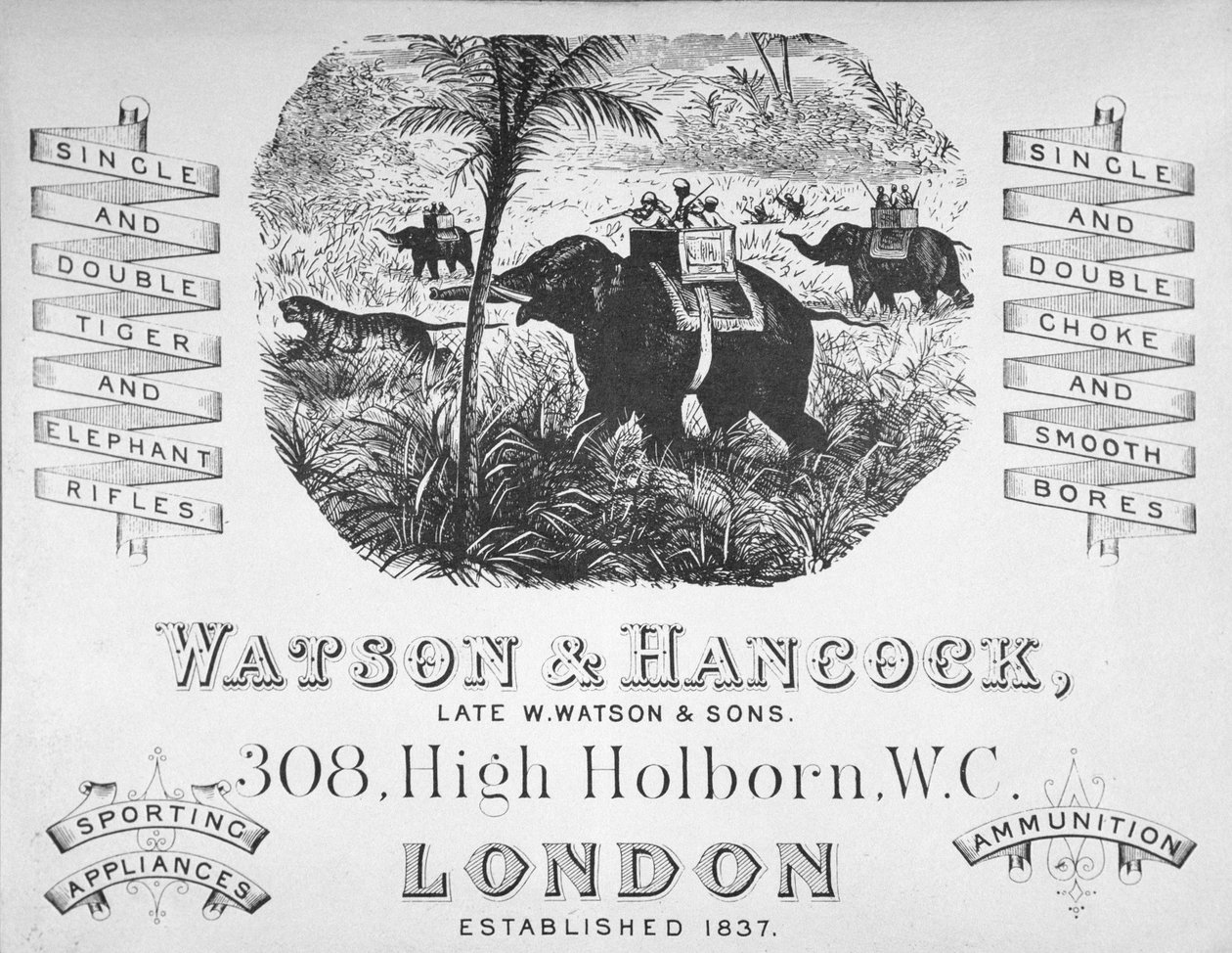 Werbung für Watson & Hancock Waffenschmiede, um 1900 von School English