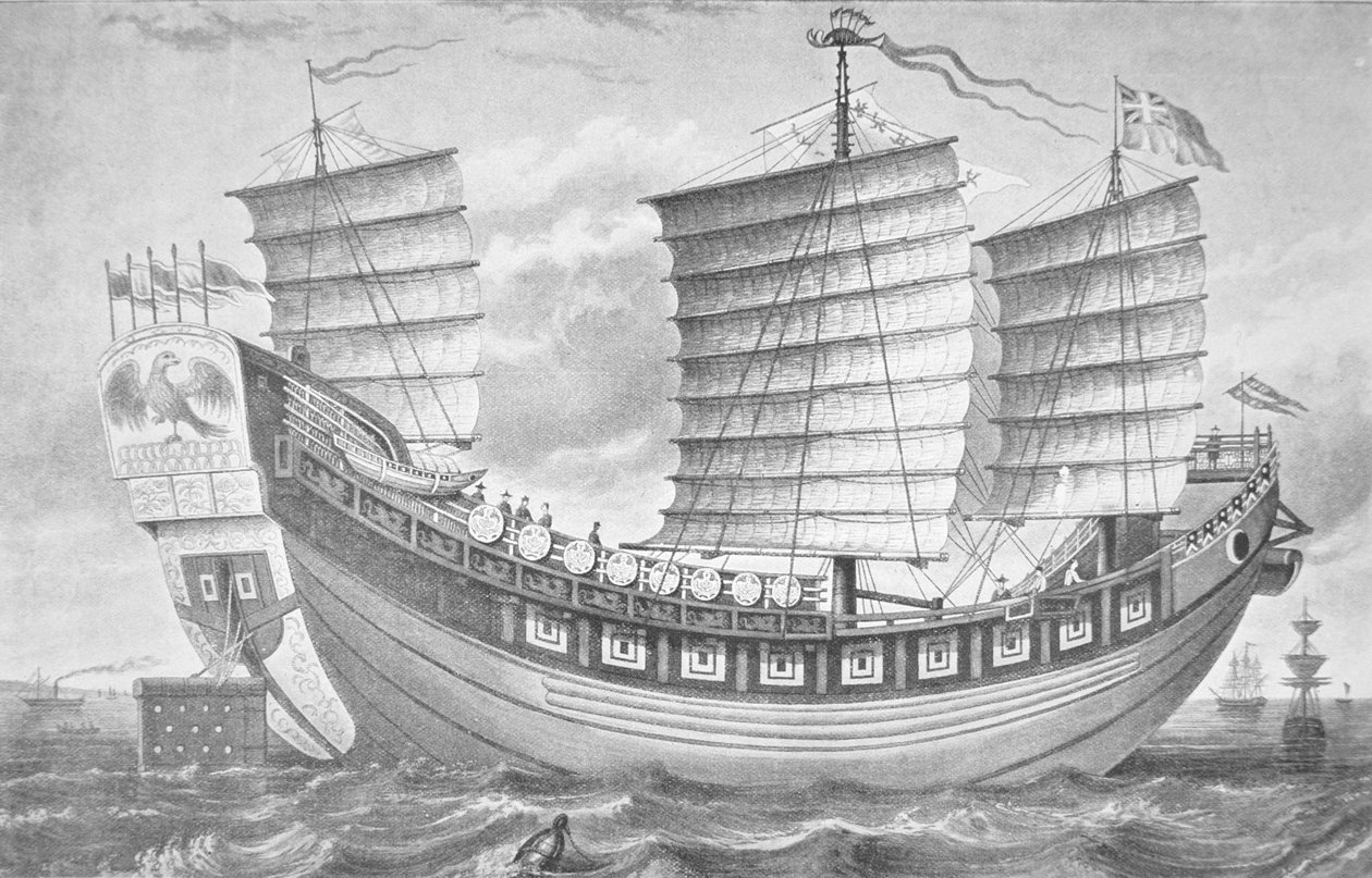 Chinesische Dschunke Keying, das erste chinesische Schiff, das 1848 Europa erreichte von School English