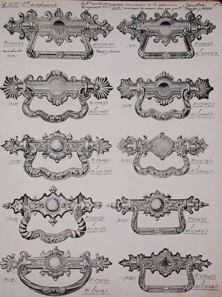 Türklopfer, aus einem Handelskatalog für Haushaltswaren und Beschläge, ca. 1890-1910 von School English