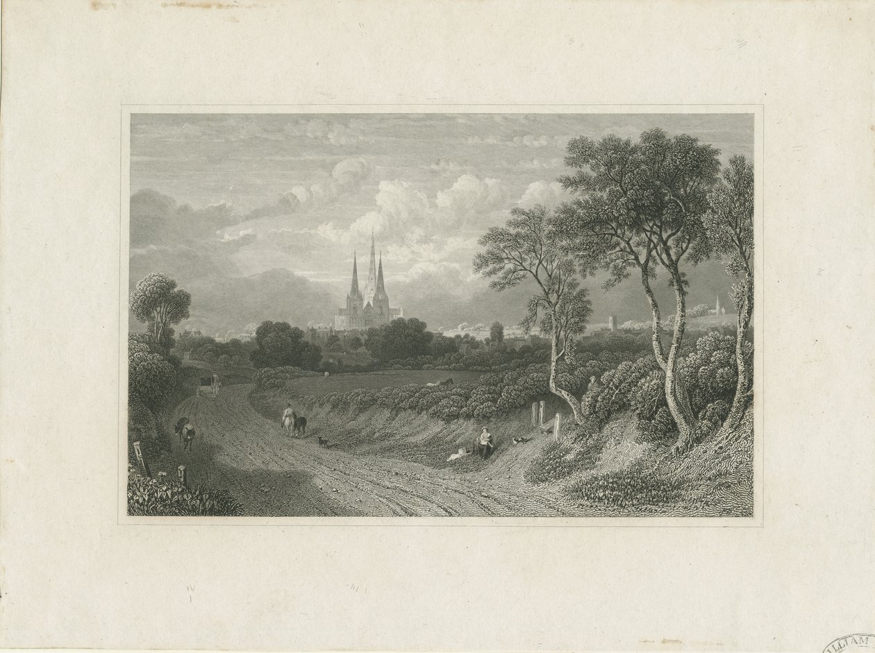Lichfield Cathedral - Westansicht (fern): Gravur, nd [?18. Jh.] (Druck) von School English
