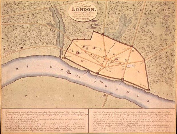 Karte von London in sächsischer Zeit, ca. 900-950 n. Chr. (Gravur) von School English