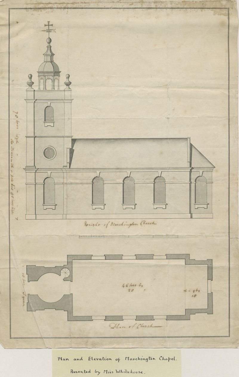 Marchington Kirche - Außenansicht und Innenplan von School English