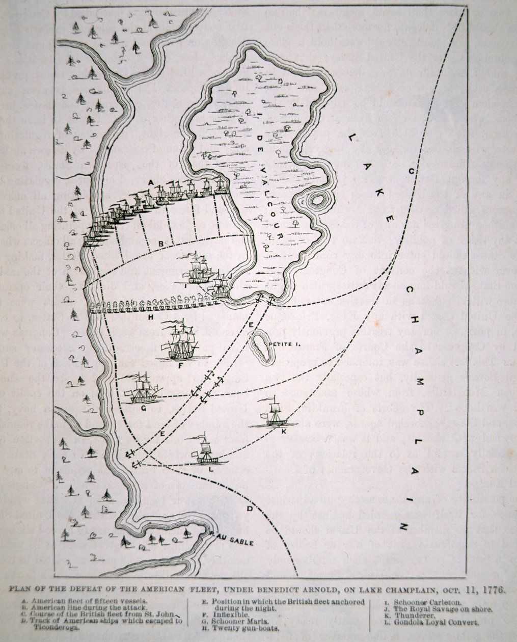 Plan der Niederlage der amerikanischen Flotte auf dem Lake Champlain von School English
